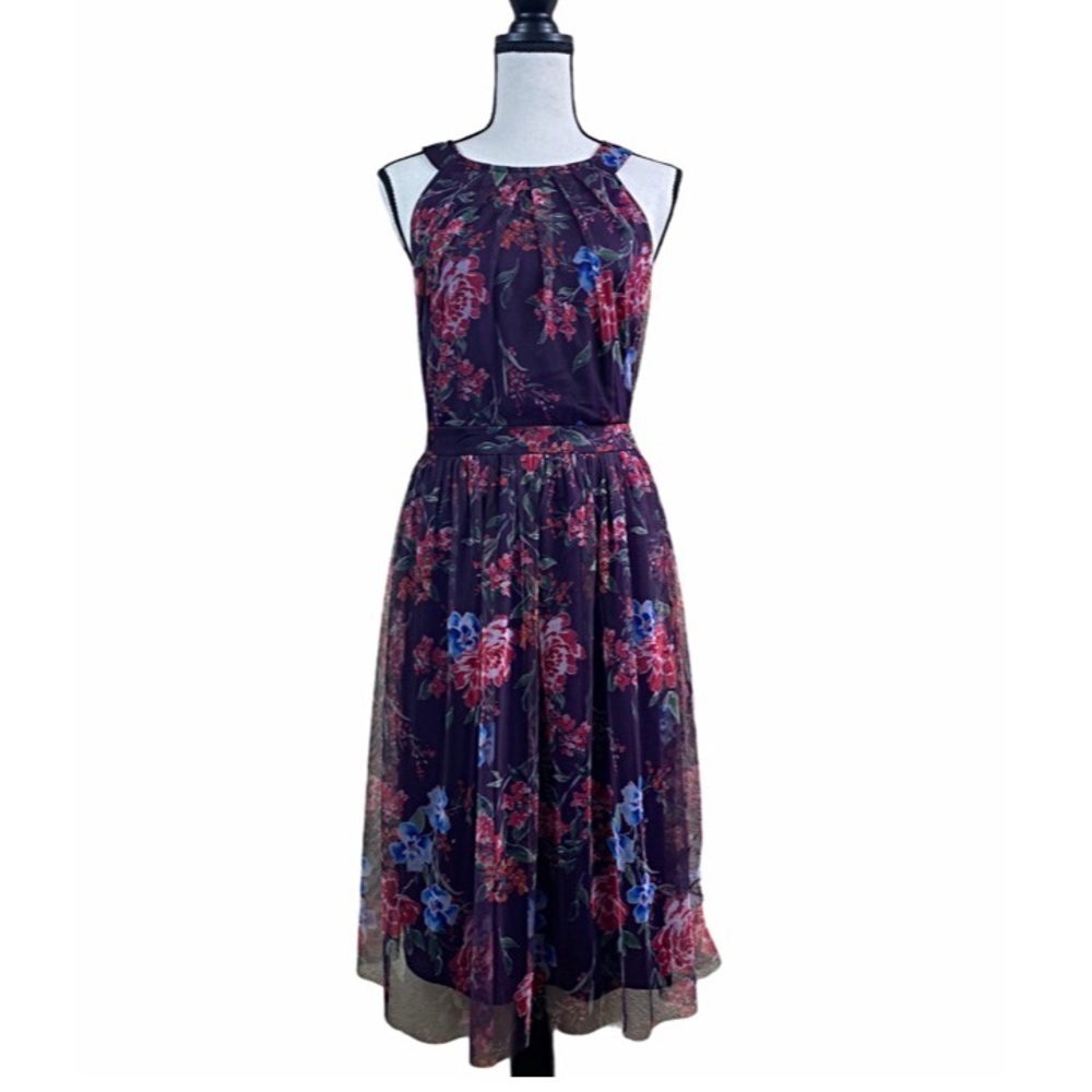 CANDALITE PETITE FLORAL HALTER MESH DRESS